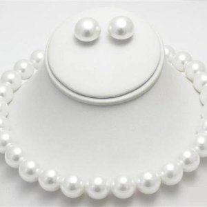 15mm Single White Line Pearl Necklace Set